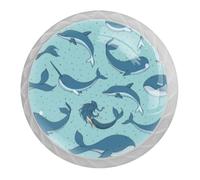 Tqmspg Lot de 4 poignées de tiroir Baleines Sirènes Narvals et dauphins Poignées de porte de commode pour armoire de cuisine Quincaillerie de meubles