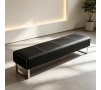 Tqoiozxa Banc de Hall Modern en Cuir PU, Siège Zone de Réception | Mobilier de Salle d'Attente Rembourré avec Base Métal pour Bureau & Salon(Black,150cm/59in)