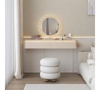 Tqoiozxa Coiffeuse Suspendue avec Lumière LED d'Ambiance, Table de Maquillage Murale en Bois E0, Bureau Flottant avec Tiroir Nano-Doublé pour Chambre & Studio(White,70cm/27.6in)