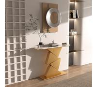 Tqoiozxa Console Italienne de Luxe en Dalle de Pierre - Résistante aux Rayures et aux Taches, Design géométrique Ultra-Fin et adaptée au Contact Alimentaire, idéale pour Une entrée.(Gold,80cm/31.4in)