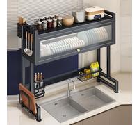 Tqoiozxa Porte-Assiette 2 Niveaux, Grand Porte-Assiette de Cuisine au-Dessus de l’évier, Peu encombrant avec Couvercle pour Vaisselle, Verres, Bols et Couverts(Short Version,75cm/29.5in)