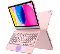 TQQ Clavier iPad 10ème génération avec grand Trackpad de précision, étui iPad 10ème génération avec clavier, rétro-éclairé de 10 couleurs, style portable, rotatif à 360°, QWERTY espagnol Ñ -Or rose