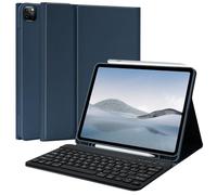 TQQ Étui pour iPad Air 13" (M4/M3/M2, 2026/2025/2024) et Pro 12,9" avec clavier, étui clavier pour iPad Pro 6e/5e génération 12,9" - avec porte-crayon pour iPad Air 13" 2026 (bleu foncé)