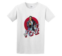TQQCA BEAR The Fonz Fonzie Happy Days Cool Retro TV Show Television Comedy Casual Round Neck T Shirt White L