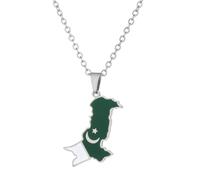 TQUXNGA Chaîne clavicule en acier inoxydable avec pendentif carte du Pakistan, drapeaux nationaux, collier ras du cou, pendentif géométrique, bijou unisexe, Comme description détaillée
