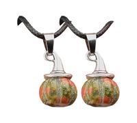 TQUXNGA Collier avec pendentif citrouille et chapeau de sorcière pour Halloween, pierre d'agate naturelle, cordon noir, unisexe, bijoux de fête d'Halloween, cadeau, taille unique, Comme décrit, Comme