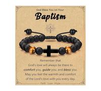 TQUXNGA Croix réglable en cuir pour garçons, cadeau de baptême, première communion, fils, filleul, petit-fils, neveu, œil de tigre, pierre, taille unique, Comme décrit