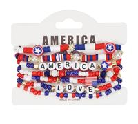 TQUXNGA Lot de 6 bracelets de perles extensibles patriotiques élégants - Décoration pour femme - Drapeau américain - Accessoires de fête - Drapeau américain - Bijoux à breloques, taille unique, Comme