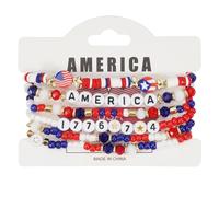 TQUXNGA Lot de 6 bracelets de perles extensibles patriotiques élégants - Décoration pour femme - Drapeau américain - Accessoires de fête - Drapeau américain - Bijoux à breloques, taille unique, Comme