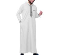 TQUXNGA Robe musulmane du Ramadan Abayas Dubais décontractée caftan robe islamique costume avec manches longues fermeture éclair capuche Thobe hommes robe avec capuche, blanc, L