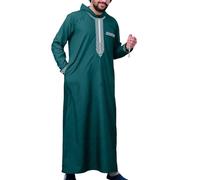 TQUXNGA Robe musulmane du Ramadan Abayas Dubais décontractée caftan robe islamique costume avec manches longues fermeture éclair capuche Thobe hommes robe avec capuche, Vert, XXL
