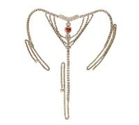 TQUXNGA String en cristal pour femme avec chaîne de taille en forme de cœur et strass pour boîte de nuit sexy, doré, As detailed discription