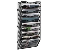 TQVAI 10 Compartiments Métal Porte Revue Mural Porte Documents A4 Organisateur De Bureau Rangement Papier Dossier Suspendus, Noir