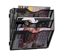 TQVAI 3 Compartiments Métal Porte Revue Mural Porte Documents A4 Organisateur De Bureau Rangement Papier Dossier Suspendus, Noir