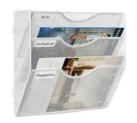 TQVAI 3 Compartiments Porte Revue Mural Métal Rangement Document Papier A4 Dossier Papeterie Organisateur Mural pour Bureau, Maison, École, Blanc