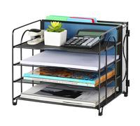 TQVAI 5 Compartiments Métal Corbeille a Courrier Organiseur de Bureau Porte Revue Bureau Trieur Documents A4 Rangement Papier Range Courrier, Noir