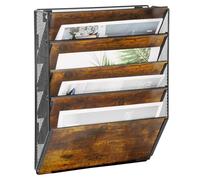 TQVAI 5 Compartiments Porte Revue Mural Bois Rangement Document Papier A4 Dossier Papeterie Organisateur de Bureau pour Bureau, Maison, École, Noir/Antique