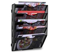 TQVAI 5 Compartiments Porte Revue Mural Métal Rangement Document Papier A4 Dossier Papeterie Organisateur Mural pour Bureau, Maison, École, Noir