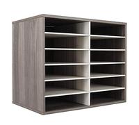 TQVAI Organiseur de bureau réglable en bois pour ranger des documents, du courrier et du papier - Pour la maison et le bureau - Boîte aux lettres à l'école - 12 compartiments - Gris rétro / blanc