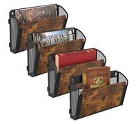 TQVAI Rangement Document Mural, 4 Poches Porte Revue Mural Bois Papier A4 Dossier Papeterie Organisateur de Bureau pour Bureau Maison École, Noir/Antique