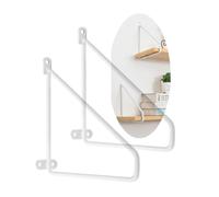 TQVLNMCR Lot de 2 Supports d'étagère triangulaires en Acier Massif for cloison Murale, Supports d'échafaudage, trépieds Fixes, Supports d'angle flottants for Banc, Table et étagère(White,15cm)