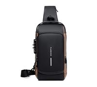 TQVLNMCR Sac à bandoulière antivol for Homme avec Port de Chargement USB, Petit Sac à Dos étanche for Le Travail en Plein air, la randonnée, la Course à Pied, Le Sport, Les Voyages(Black Brown)
