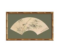 TQWBFS Peinture à l'encre chinoise - Oiseaux et fleurs en bambou - Art mural oriental asiatique - Impression sur toile - Décoration murale d'éventail - Art mural chinois pour salon, chambre à coucher