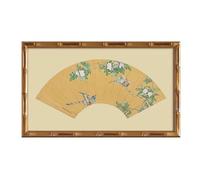 TQWBFS Peinture à l'encre chinoise - Oiseaux et fleurs en bambou - Art mural oriental asiatique - Impression sur toile - Décoration murale d'éventail - Art mural chinois pour salon, chambre à coucher