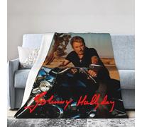 TQWIEOHDS Hallyday Rock Singer Johnny Couverture en Flanelle Ultra Douce - Plaid Confortable Plusieurs Tailles - Jeté de Canapé Rock Vintage - Cadeau Fan de Musique Française 50"x40"