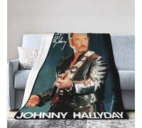 TQWIEOHDS Hallyday Rock Singer Johnny Couverture en Flanelle Ultra Douce - Plaid Confortable Plusieurs Tailles - Jeté de Canapé Rock Vintage - Cadeau Fan de Musique Française 60"x50"