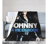 TQWIEOHDS Hallyday Rock Singer Johnny Couverture en Flanelle Ultra Douce - Plaid Confortable Plusieurs Tailles - Jeté de Canapé Rock Vintage - Cadeau Fan de Musique Française 60"x50"