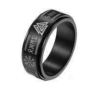 TQWSVUM Bague Rotative Viking en Acier Inoxydable for Hommes, Bague de Mariage Nordiques Futhark, Bague de Pouce Amulette Païenne Punk Celtique Vintage Taille 7-12