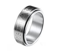 TQWSVUM Bague Rotative Viking en Acier Inoxydable for Hommes, Bague de Mariage Nordiques Futhark, Bague de Pouce Amulette Païenne Punk Celtique Vintage Taille 7-12