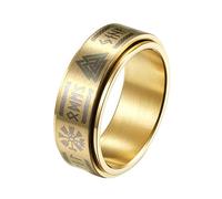 TQWSVUM Bague Rotative Viking en Acier Inoxydable for Hommes, Bague de Mariage Nordiques Futhark, Bague de Pouce Amulette Païenne Punk Celtique Vintage Taille 7-12