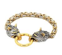 TQWSVUM Bracelet de Chaîne Viking Wolf Head King for Homme, Mythe Nordique Odin Fenrir Amulette Manchette Bangle Bijoux, Bracelet Unisexe À Maillons Byzantins en Acier Inoxydable