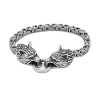 TQWSVUM Bracelet de Chaîne Viking Wolf Head King for Homme, Mythe Nordique Odin Fenrir Amulette Manchette Bangle Bijoux, Bracelet Unisexe À Maillons Byzantins en Acier Inoxydable