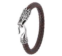 TQWSVUM Bracelet de Dragon Nordique Viking for Hommes, Boucle de Tête Dragon en Acier Inoxydable Bracelet en Cuir Tressé, Bijoux D'amulette Animale Vintage de Mode avec Sac Cadeau Valknut