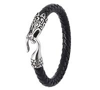 TQWSVUM Bracelet de Dragon Nordique Viking for Hommes, Boucle de Tête Dragon en Acier Inoxydable Bracelet en Cuir Tressé, Bijoux D'amulette Animale Vintage de Mode avec Sac Cadeau Valknut