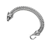 TQWSVUM Bracelet en Acier Inoxydable Tête de Loup Viking pour Homme - Bracelet Chaîne en Maille Épaisse Tressée À La Main - Talisman Nordique Mode Hip Hop Garçons Bijoux