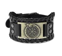 TQWSVUM Bracelet en Corde Tressée en Cuir Vegvisir for Hommes, Bracelet Nordique À Boucle Réglable Ouroboros avec Boussole, Bracelets de Manchette en Amulette Animale Vintage
