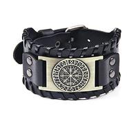 TQWSVUM Bracelet en Cuir Boussole Viking Runique Nordique-Bracelet Tressé en Cuir Large Fait À la Main en Métal Vegvisir Amulet -Hommes Femmes Vintage Slavic Cuff Bangle Bijoux