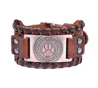TQWSVUM Bracelet en Cuir de Patte d'ours Runique Viking Nordique -Amulette en Métal Faite À la Main Bracelet de Manchette Large Tressé Réglable - Hommes Femmes Vintage Slavic Bangle Jewelry