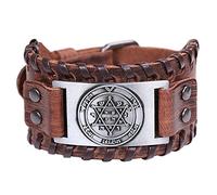 TQWSVUM Bracelet en Cuir Étoile De David, Hommes Vintage Hexagramme Boucle en Cuir Réglable Bracelet Large Bracelet, Salomon Protection Pouvoirs Magiques Amulette Bijoux