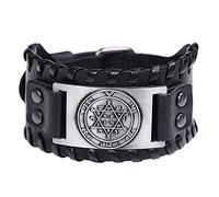 TQWSVUM Bracelet en Cuir Étoile De David, Hommes Vintage Hexagramme Boucle en Cuir Réglable Bracelet Large Bracelet, Salomon Protection Pouvoirs Magiques Amulette Bijoux