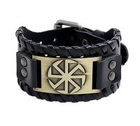 TQWSVUM Bracelet en Cuir Kolovrat Slave for Hommes Femmes, Bracelet de Manchette Viking Réglable Talisman Païen, Bracelet en Cuir Large Tressé Gothique Vintage Bijoux Nordiques(Bronze)