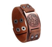 TQWSVUM Bracelet en Cuir Nordique Viking Arbre de Vie -Hommes Femmes Lune Et Étoile Yggdrasil Amulette Large Bracelet -Cadeau de Bijoux Païens Celtiques de Pirate Médiéval Vintage Unisexe