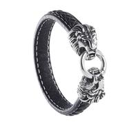 TQWSVUM Bracelet en Cuir Tressé Tête de Lion Viking pour Homme - Bracelet en Cuir Nordic Vintage en Acier Inoxydable Roaring Lion Heads - Fait À la Main Animal Amulette Bracelet Bijoux Gothiques