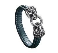TQWSVUM Bracelet en Cuir Tressé Tête de Lion Viking pour Homme - Bracelet en Cuir Nordic Vintage en Acier Inoxydable Roaring Lion Heads - Fait À la Main Animal Amulette Bracelet Bijoux Gothiques