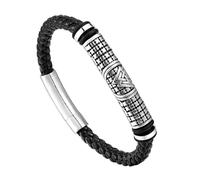 TQWSVUM Bracelet en Cuir Viking Valknut pour Homme - Bracelet Tressé Vintage en Acier Inoxydable avec Symbole Odin Et Rune - Bracelet À Breloques Païen Gothique Punk Nordique(Silver_23CM)