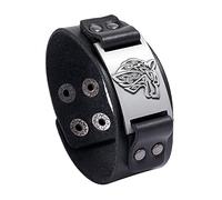 TQWSVUM Bracelet Réglable en Cuir Tête de Loup Viking - Bracelet en Cuir Large Loup Celtique pour Hommes Médiévaux - Amulette Nordique Talisman Scandinave Cadeau de Bijoux Païens Celtiques